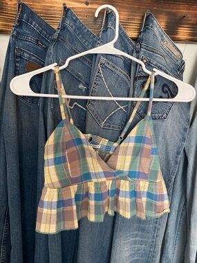 Urban Outfitters Plaid Ruffle Crop Cami Top - Multi
